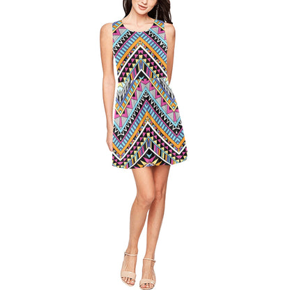 Multicolor zigzag Tribal Aztec Sleeveless Dress