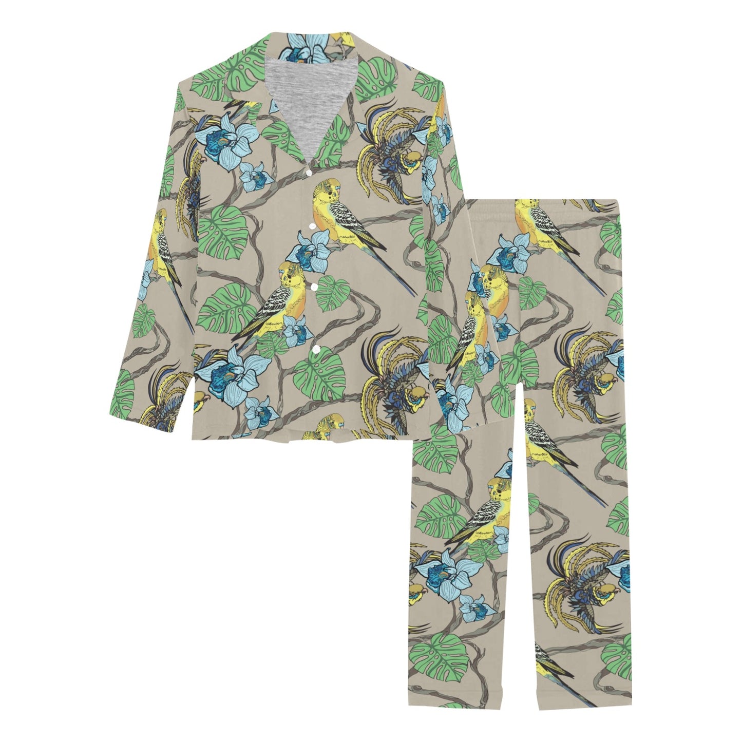 Parakeet Pattern Print Design A02 Women's Long Pajama Set
