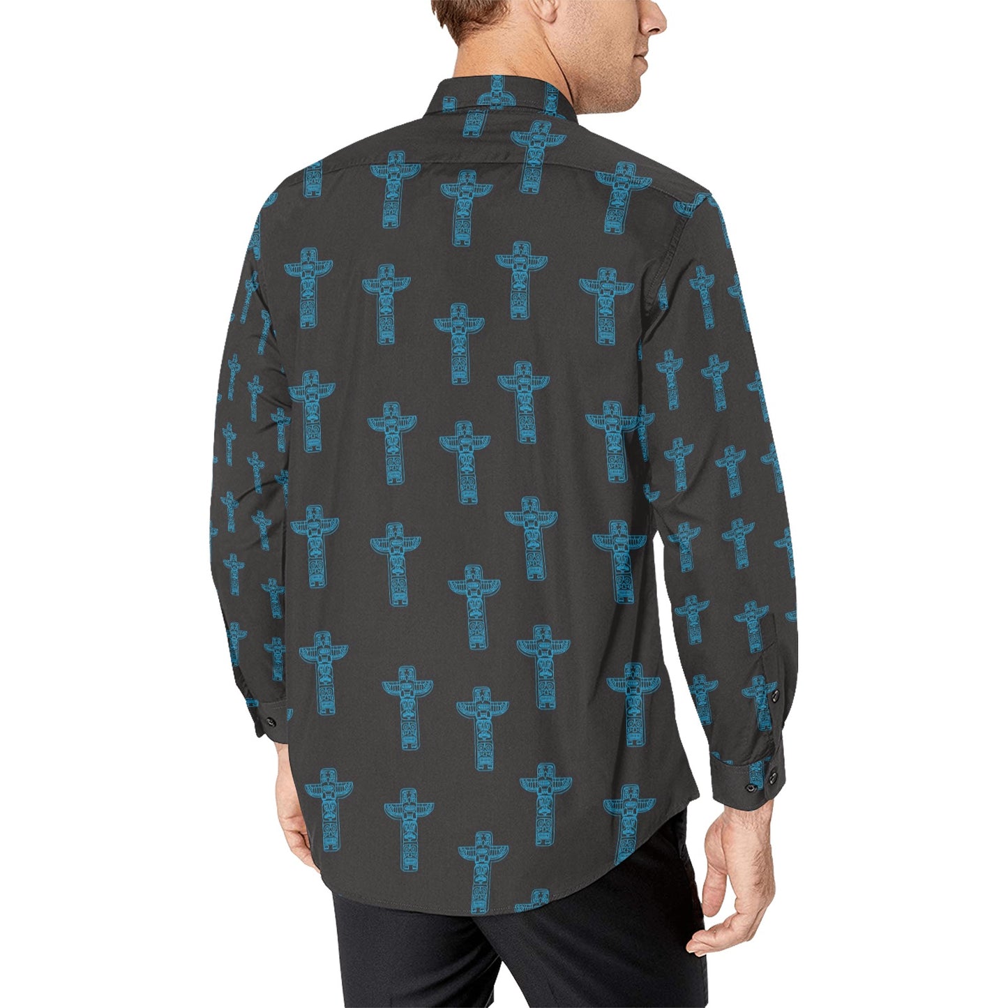 Totem Print Design LKS304 Men's Long Sleeve Dress Shirt