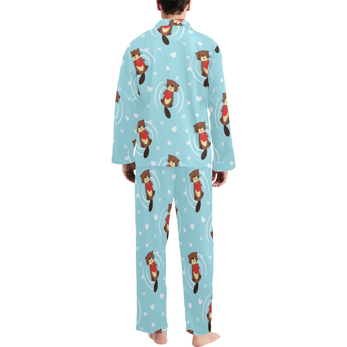 Sea Otter Cute Pattern Print Design 04 Men's Long Pajama Set