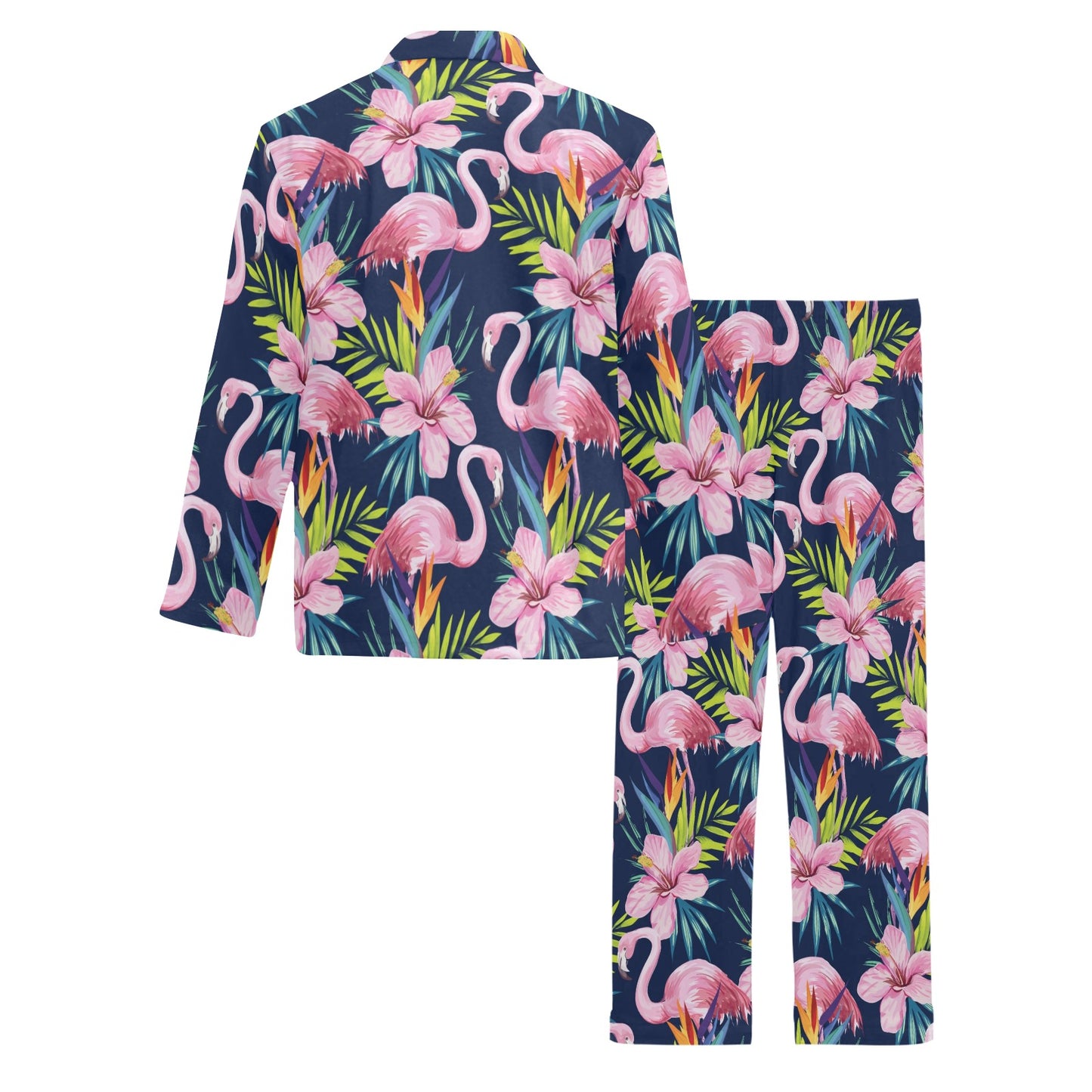 Flamingo Hibiscus Print Men's Long Pajama Set