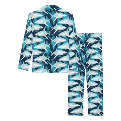Shark Design Print Women's Long Pajama Set