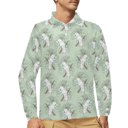 Cockatiel Pattern Print Design 01 Long Sleeve Polo Shirt For Men's