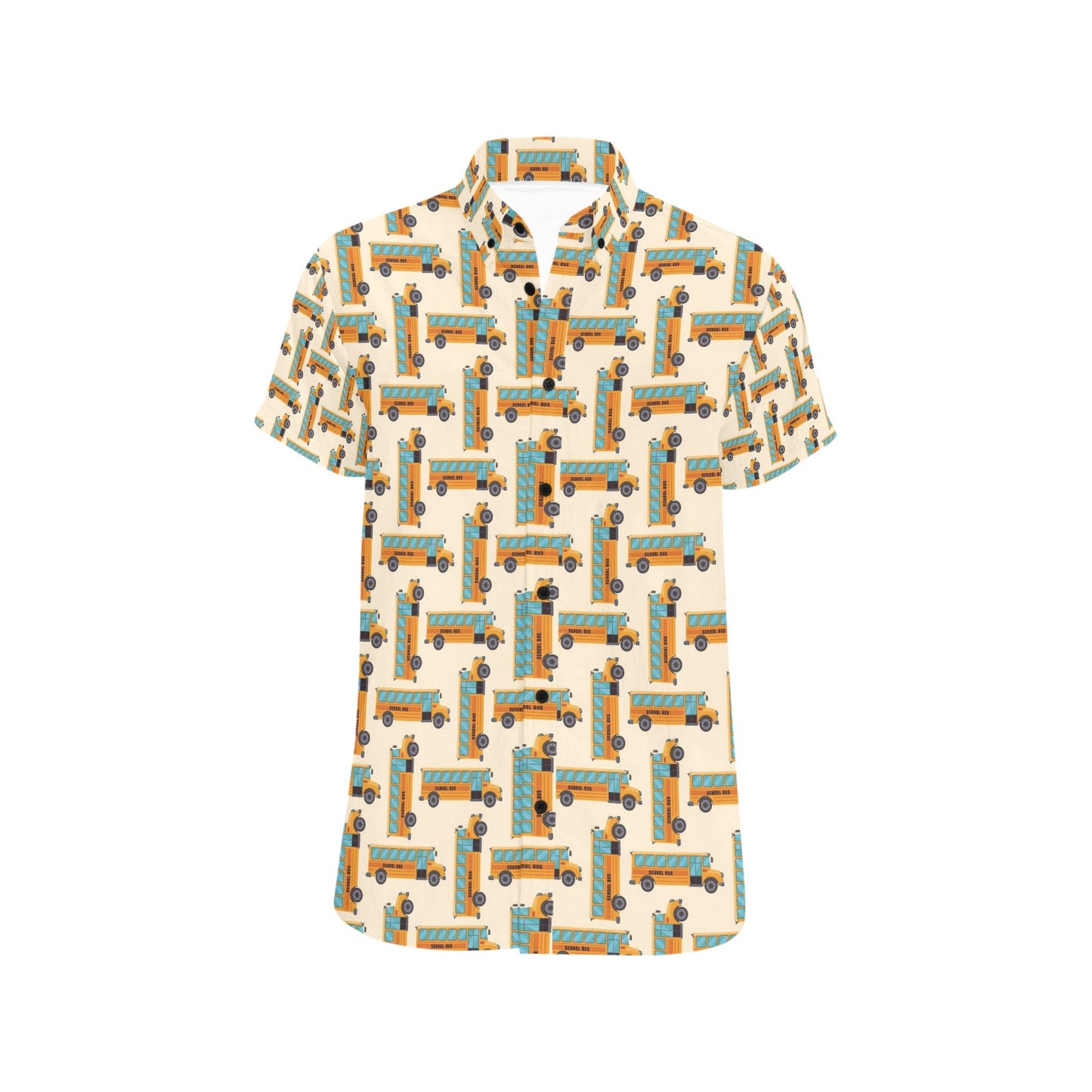 School Bus Print Design LKS305 Men Short Sleeve Button Up Shirt