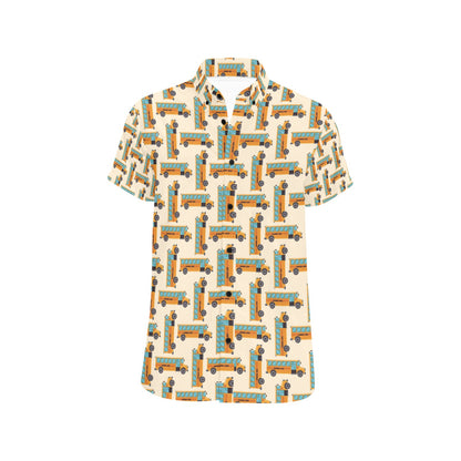 School Bus Print Design LKS305 Men Short Sleeve Button Up Shirt