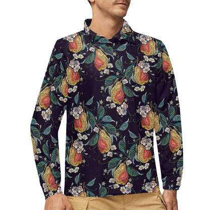 Pear Pattern Print Design PE02 Long Sleeve Polo Shirt For Men's
