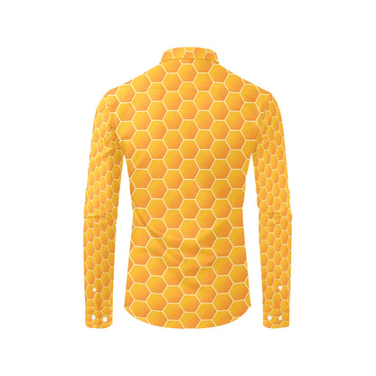 Honey Bee Honeycomb Print Design LKS3011 Men's Long Sleeve Dress Shirt