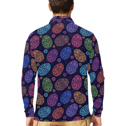 Easter Eggs Pattern Print Design RB012 Long Sleeve Polo Shirt For Men's