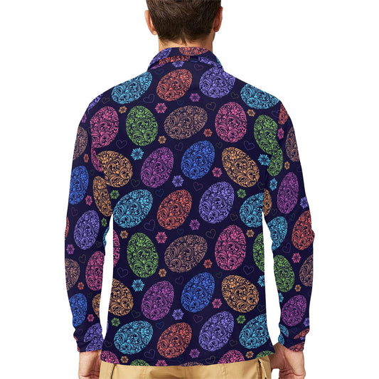 Easter Eggs Pattern Print Design RB012 Long Sleeve Polo Shirt For Men's