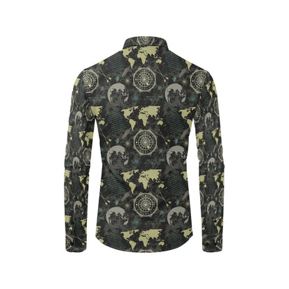 World Map Print Design LKS303 Men's Long Sleeve Dress Shirt