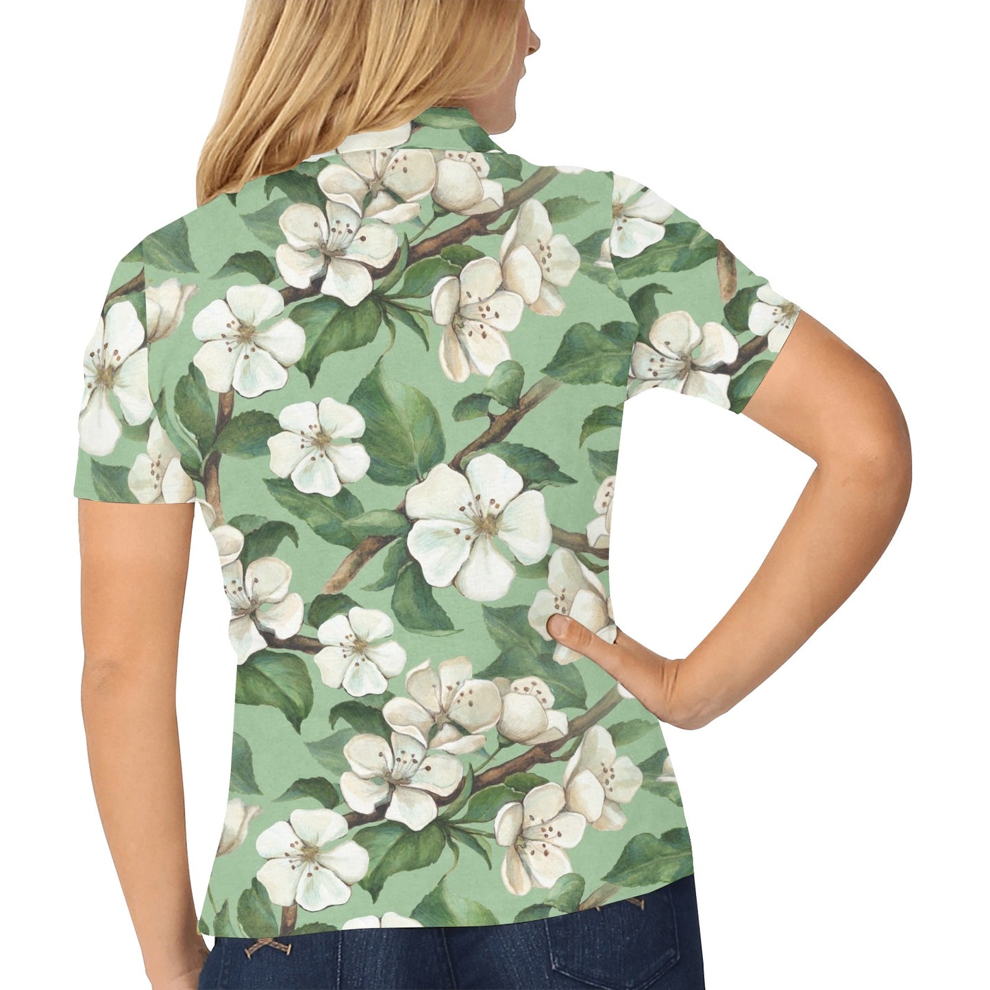 Apple blossom Pattern Print Design AB02 Women's Polo Shirt