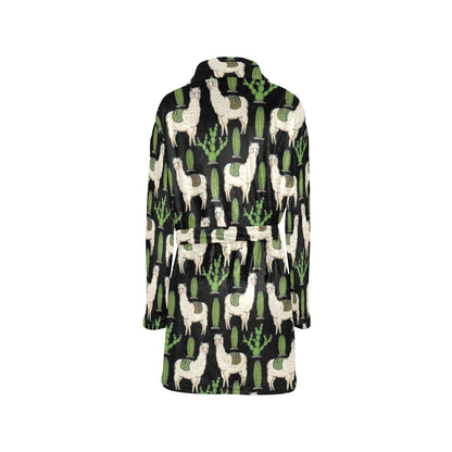 Llama Cactus Pattern Print Design 011 Women's Fleece Robe