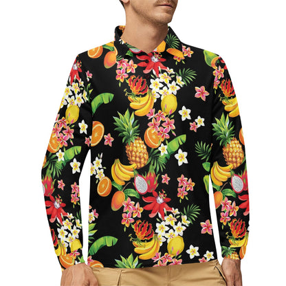 Tropical Fruits Pattern Print Design TF02 Long Sleeve Polo Shirt For Men's