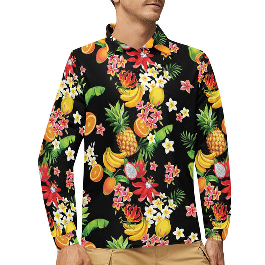 Tropical Fruits Pattern Print Design TF02 Long Sleeve Polo Shirt For Men's