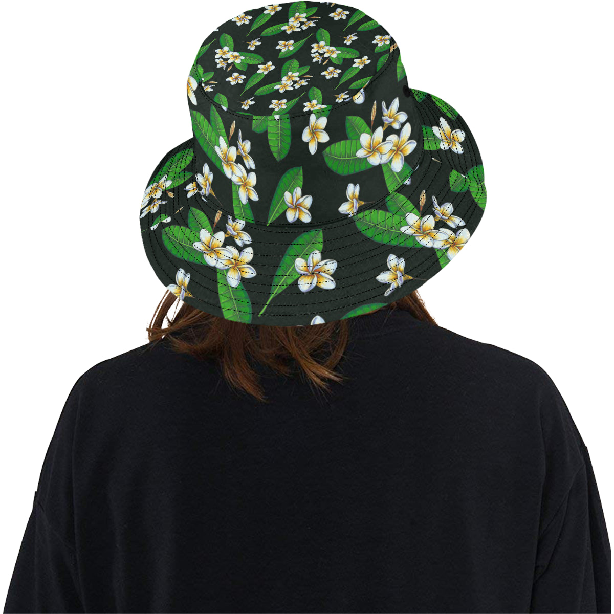 White Plumeria Pattern Print Design PM023 Unisex Bucket Hat