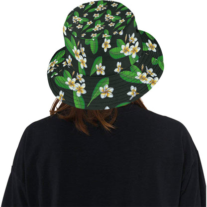White Plumeria Pattern Print Design PM023 Unisex Bucket Hat