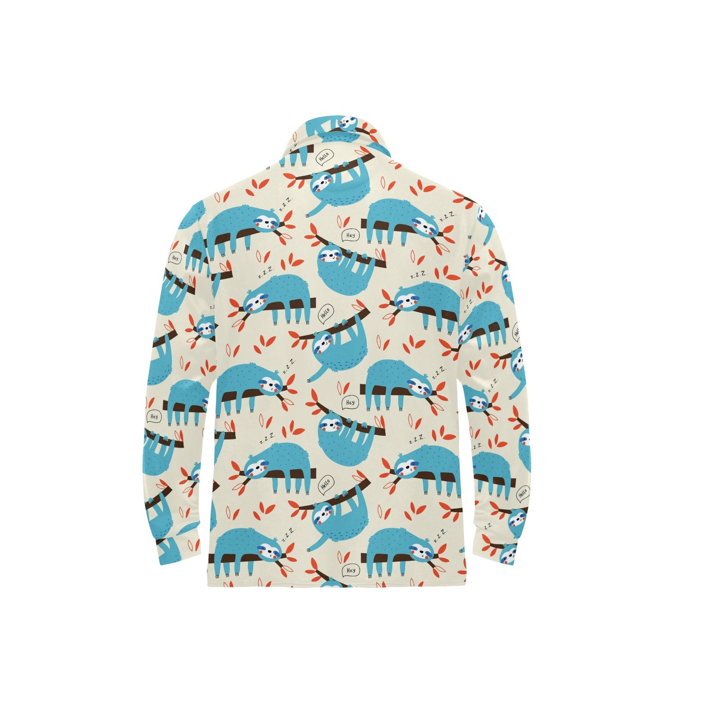 Sloth Print Design LKS3011 Long Sleeve Polo Shirt For Men's