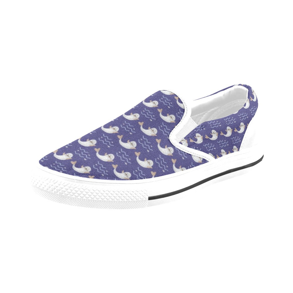 Sea Lion Print Design LKS404 White Slip Ons Canvas Women's Shoes