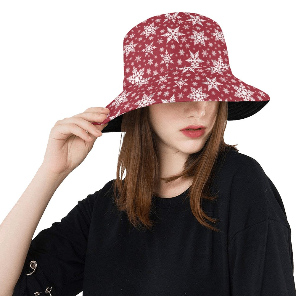 Snowflake Red Print Design LKS302 Unisex Bucket Hat