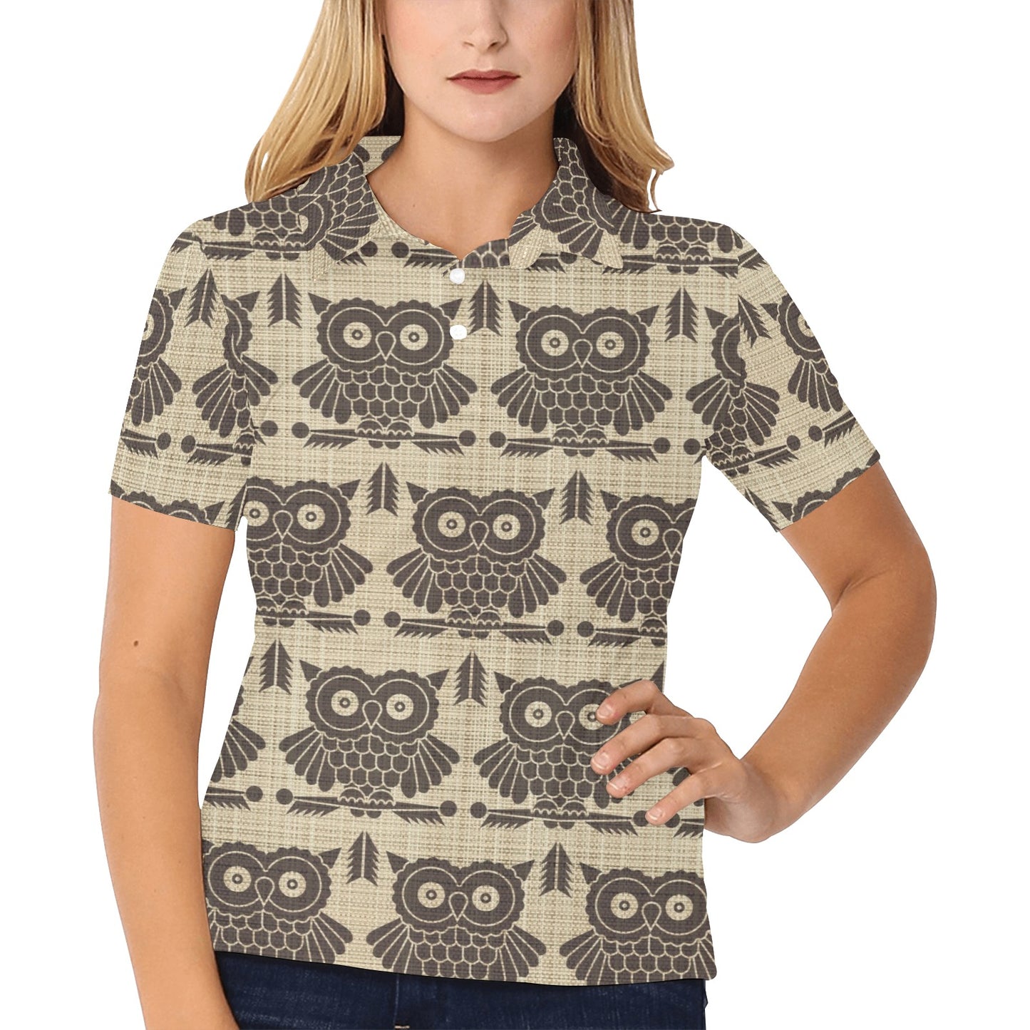 Owl Pattern Print Design A01 Women's Polo Shirt