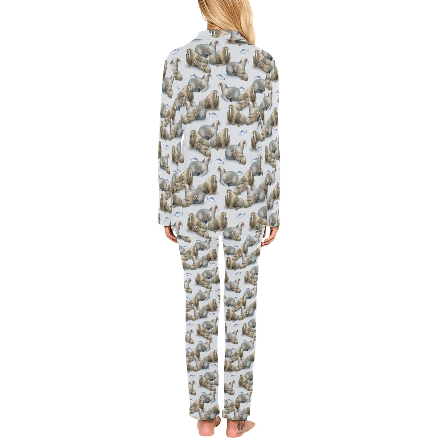 Walrus Print Design LKS401 Women's Long Pajama Set