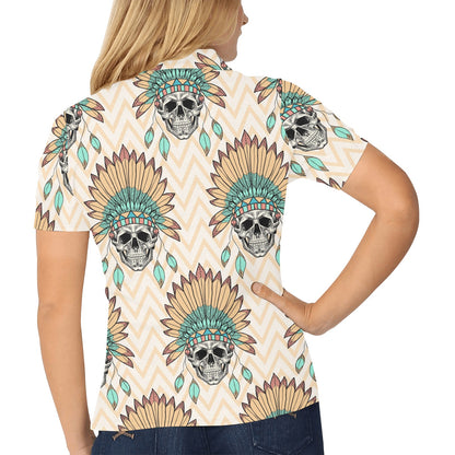 Indian Skull Pattern Women's Polo Shirt