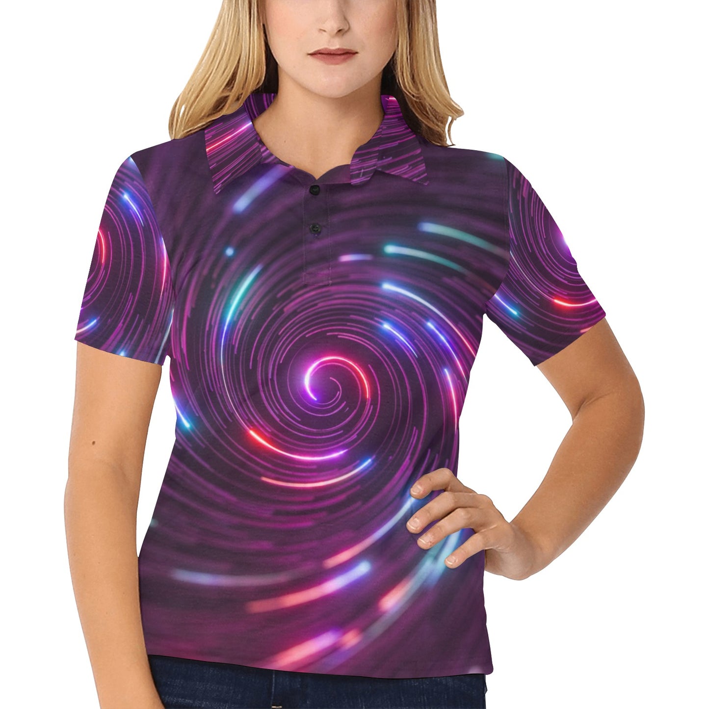 Vortex Twist Swirl Purple Neon Print Women's Polo Shirt
