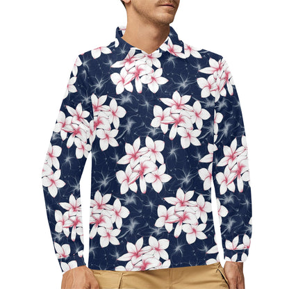 Plumeria Pattern Print Design PM017 Long Sleeve Polo Shirt For Men's