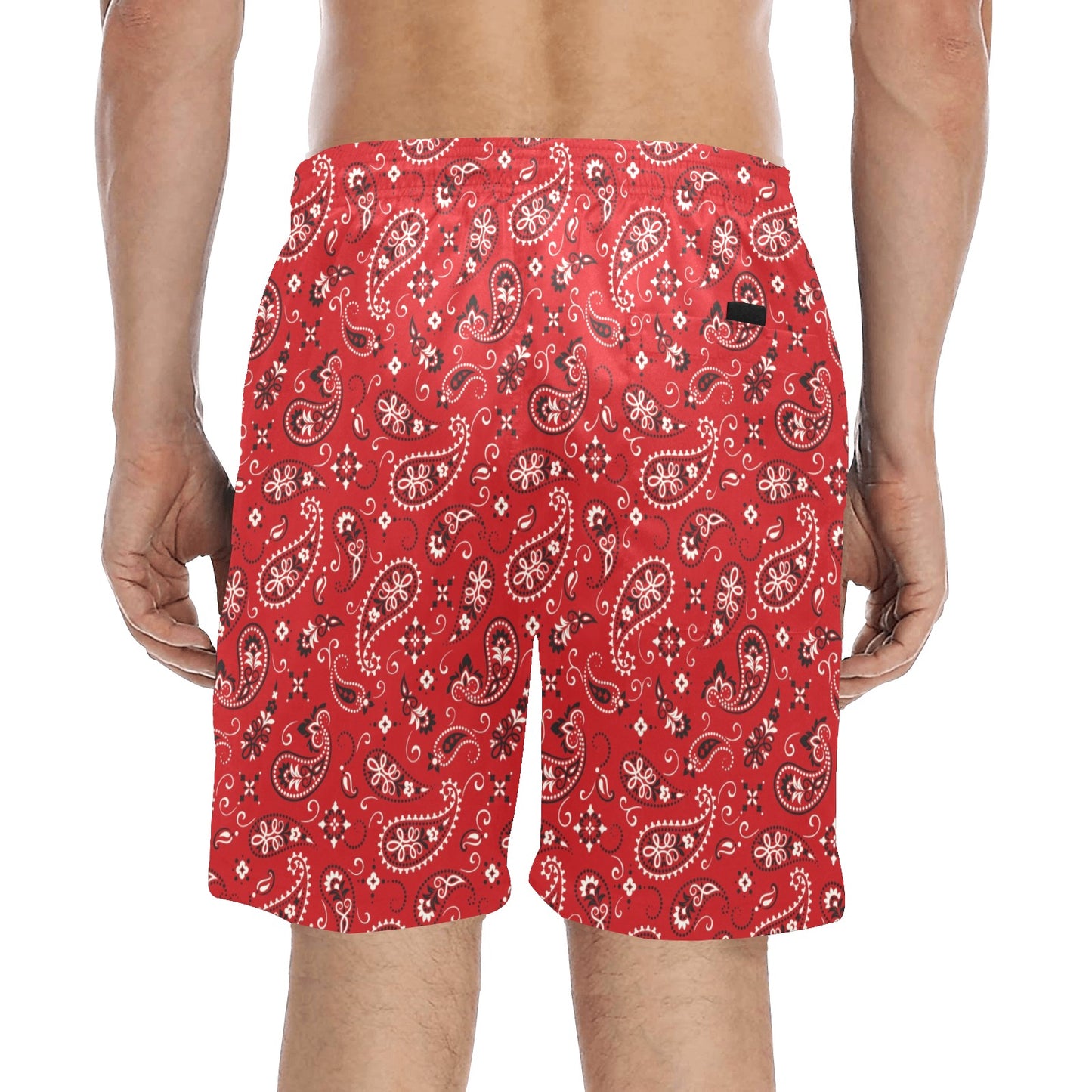 Bandana Paisley Red Print Design LKS3011 Men's Swim Trunks Beach Shorts