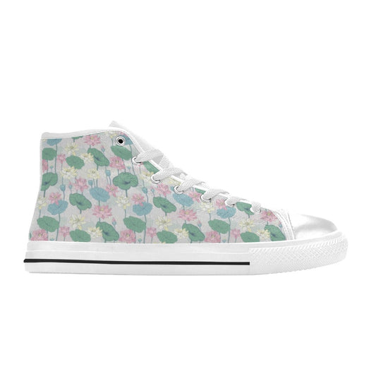 Water Lily Print Design LKS305 Men's High Top Canvas Shoes