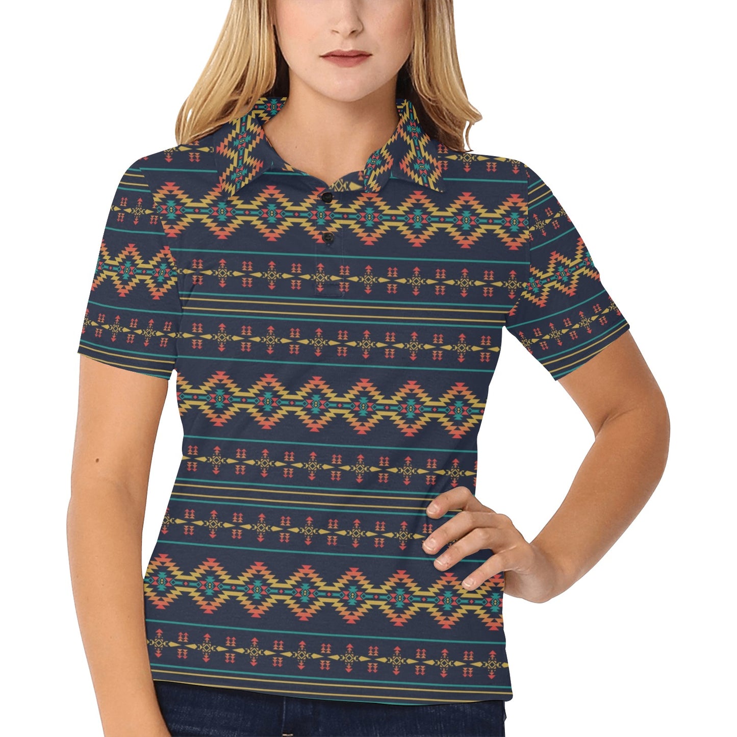 Southwest American Design Themed Print Women's Polo Shirt