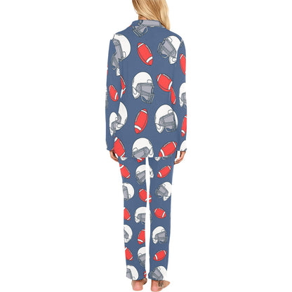 American Football Helmet Design Pattern Women's Long Pajama Set