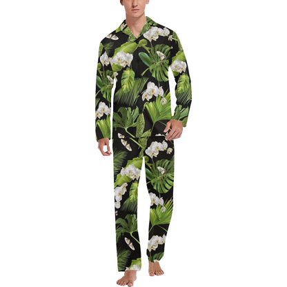 Tropical Flower Pattern Print Design TF026 Men's Long Pajama Set
