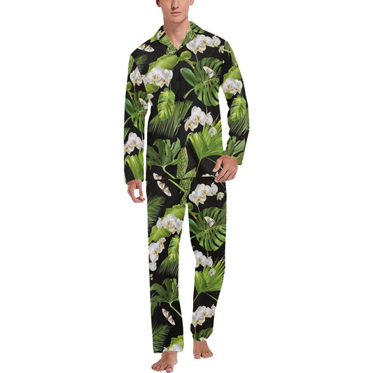 Tropical Flower Pattern Print Design TF026 Men's Long Pajama Set
