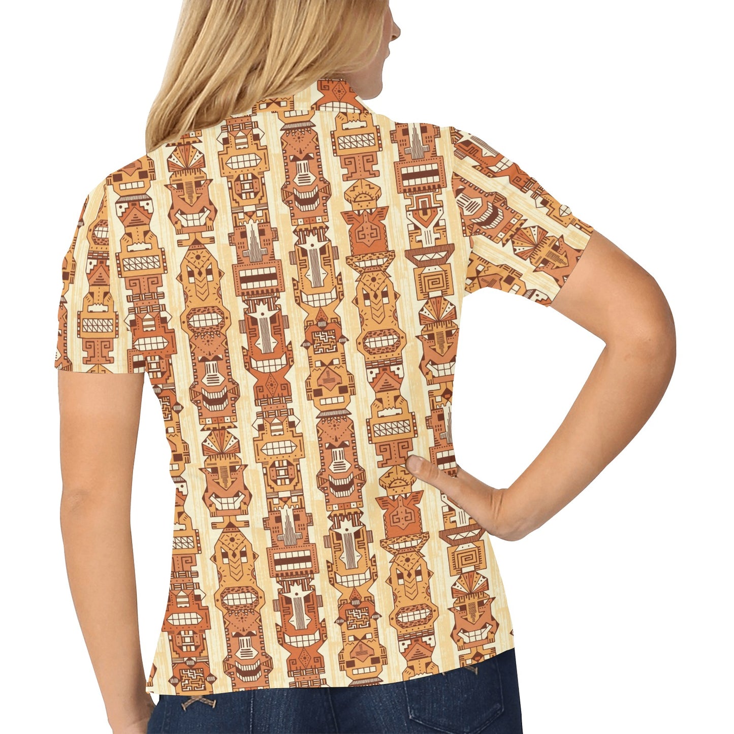 Tiki Orange Vertical Pattern Women's Polo Shirt