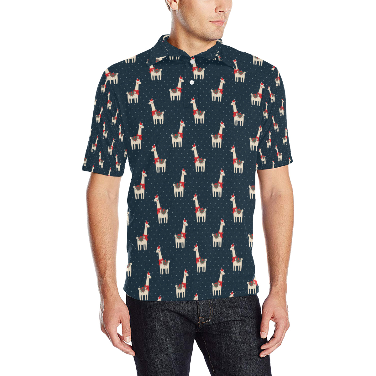 Llama with Polka Dot Themed Print Men Polo Shirt