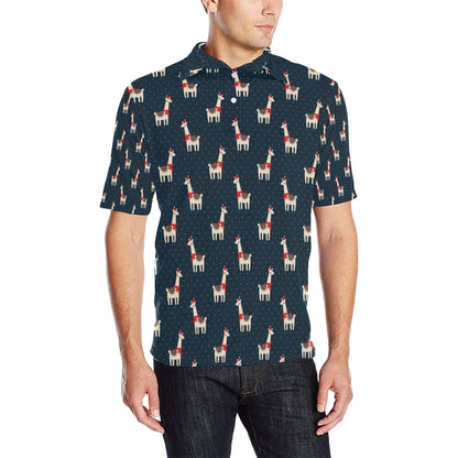 Llama with Polka Dot Themed Print Men Polo Shirt