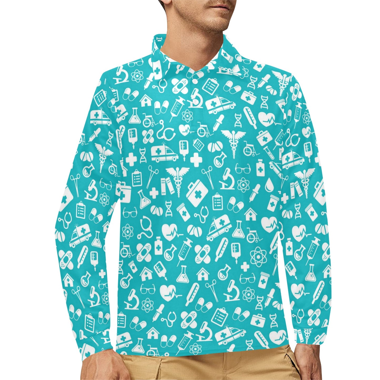 Medical Pattern Print Design 04 Long Sleeve Polo Shirt For Men's