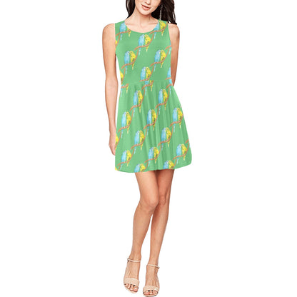 Budgerigar Pattern Print Design 01 Sleeveless Dress