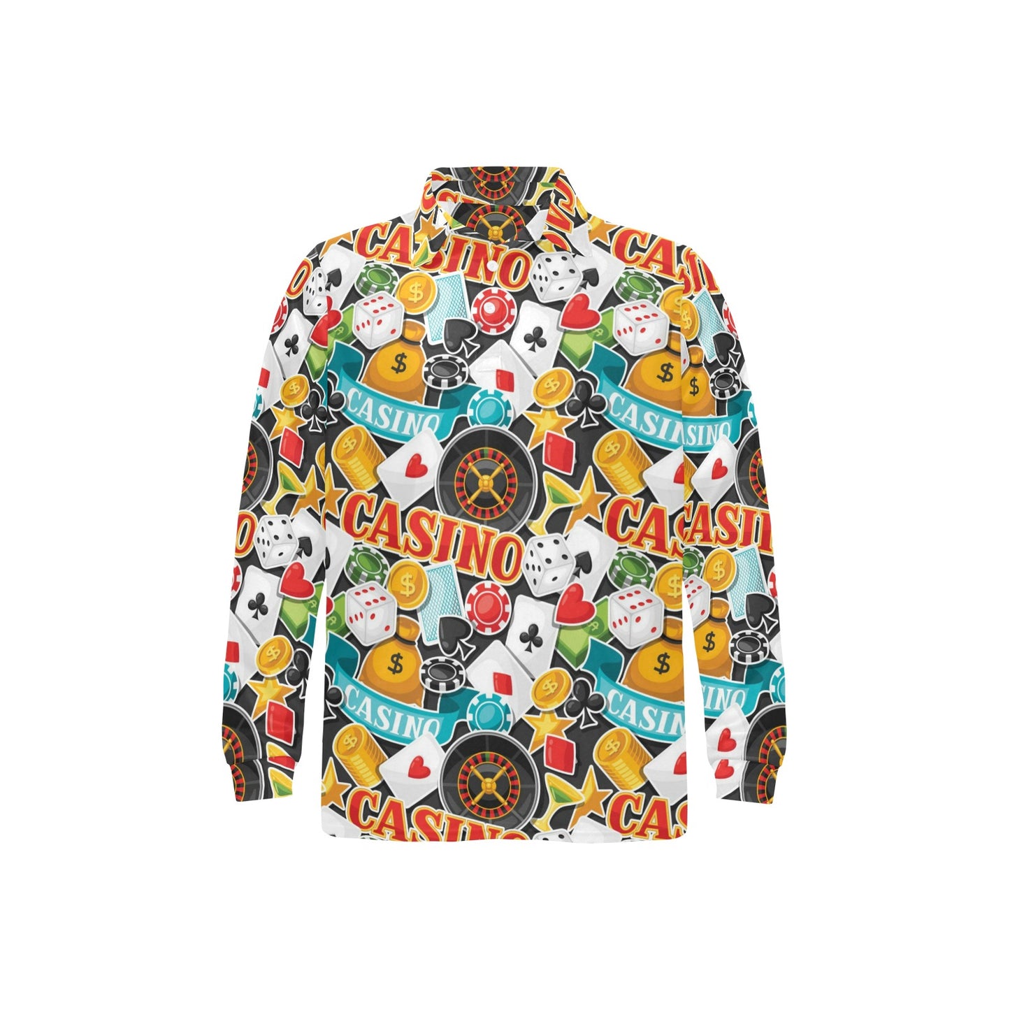 Casino Pattern Print Design 03 Long Sleeve Polo Shirt For Men's