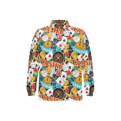 Casino Pattern Print Design 03 Long Sleeve Polo Shirt For Men's