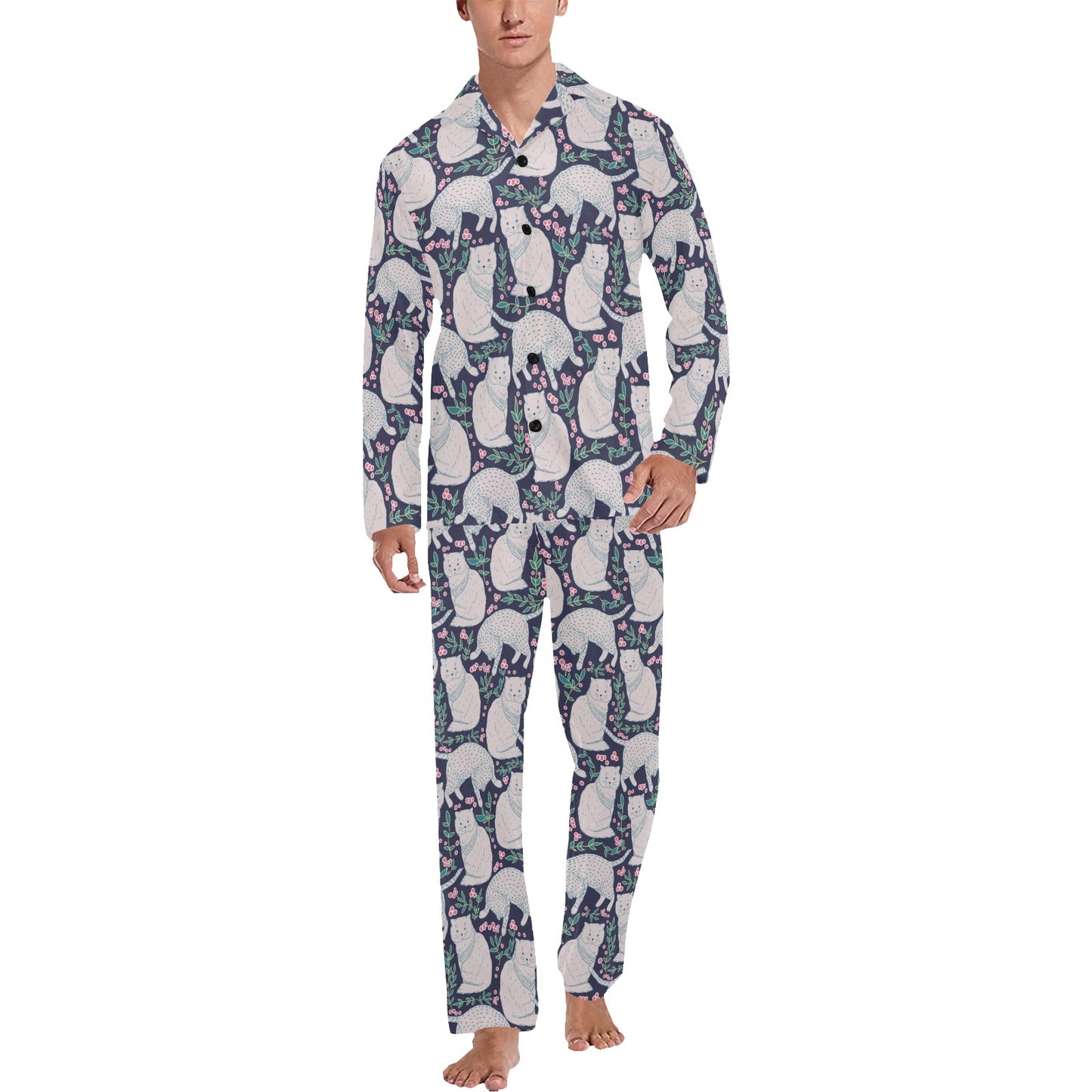 Cat Pattern Print Design 06 Men's Long Pajama Set