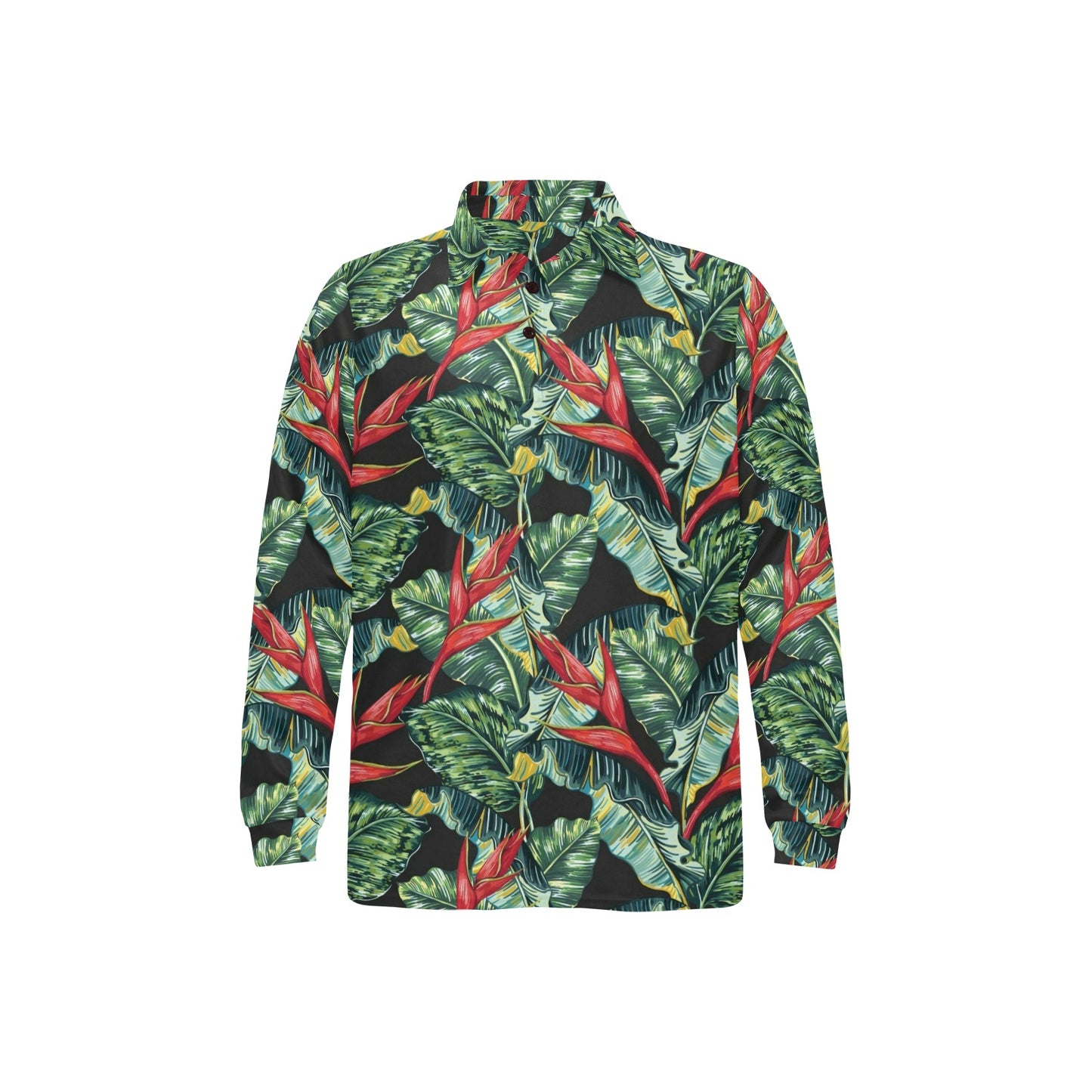 Bird Of Paradise Pattern Print Design BOP06 Long Sleeve Polo Shirt For Men's