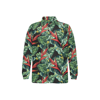 Bird Of Paradise Pattern Print Design BOP06 Long Sleeve Polo Shirt For Men's