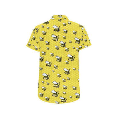 Bee Cute Print Design LKS308 Men Short Sleeve Button Up Shirt