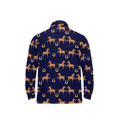 Horse Luxury Themed Pattern Print Long Sleeve Polo Shirt For Men's