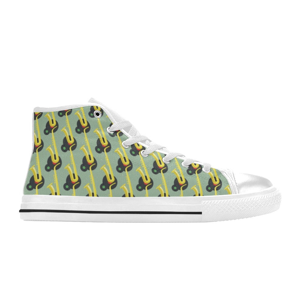 Saxophone Print Design LKS405 Men's High Top Canvas Shoes
