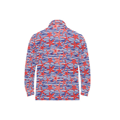 Starfish Print Design LKS401 Long Sleeve Polo Shirt For Men's