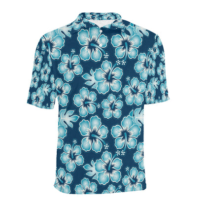 Blue Hibiscus Pattern Print Design HB011 Men Polo Shirt