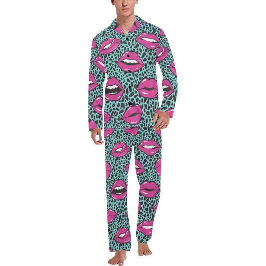 Lip Pattern Print Design 04 Men's Long Pajama Set